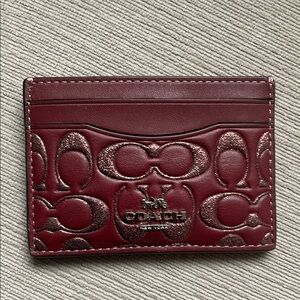 Coach Embossed Red Card Holder